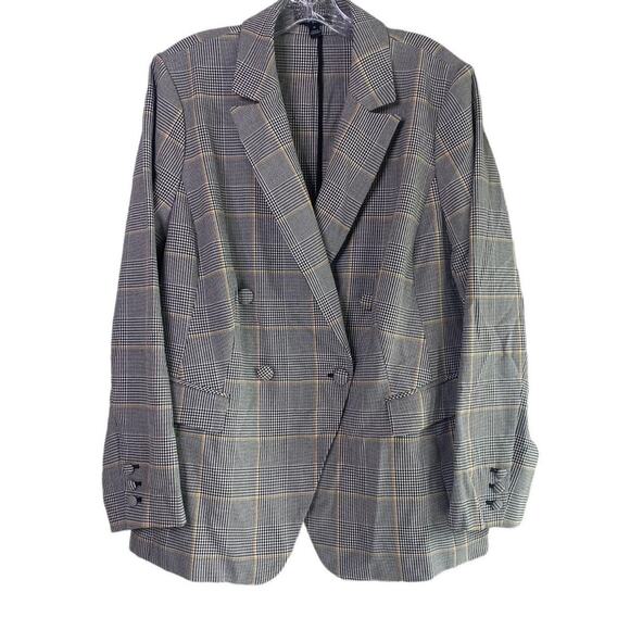 Lane Bryant Double Breasted Houndstooth Plaid Blazer Shoulder Pads 16 Grey #4103 - Picture 15 of 15